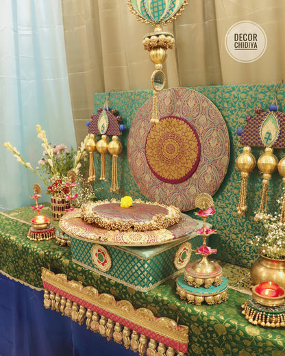 Peacock Theme Pooja Decor Set | Ganpati, Janmashtami & Festive Mandir Decoration at Home