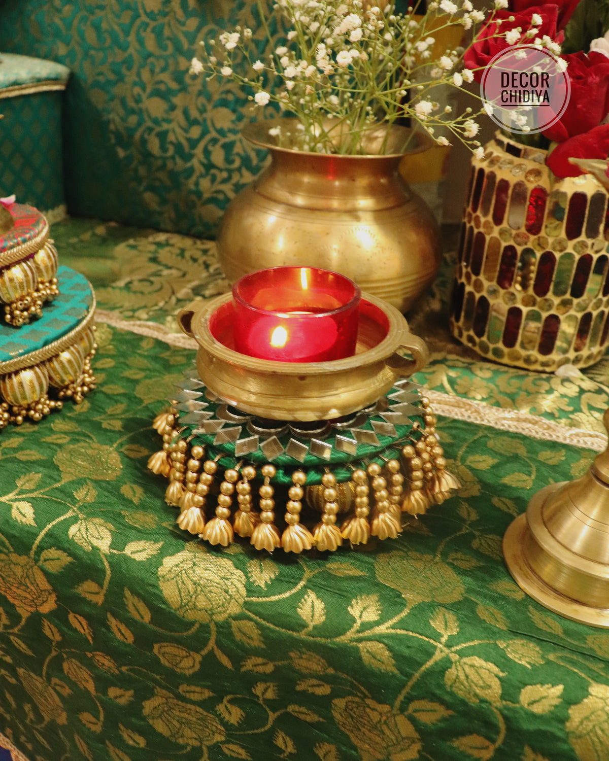 Peacock Theme Pooja Decor Set | Ganpati, Janmashtami & Festive Mandir Decoration at Home