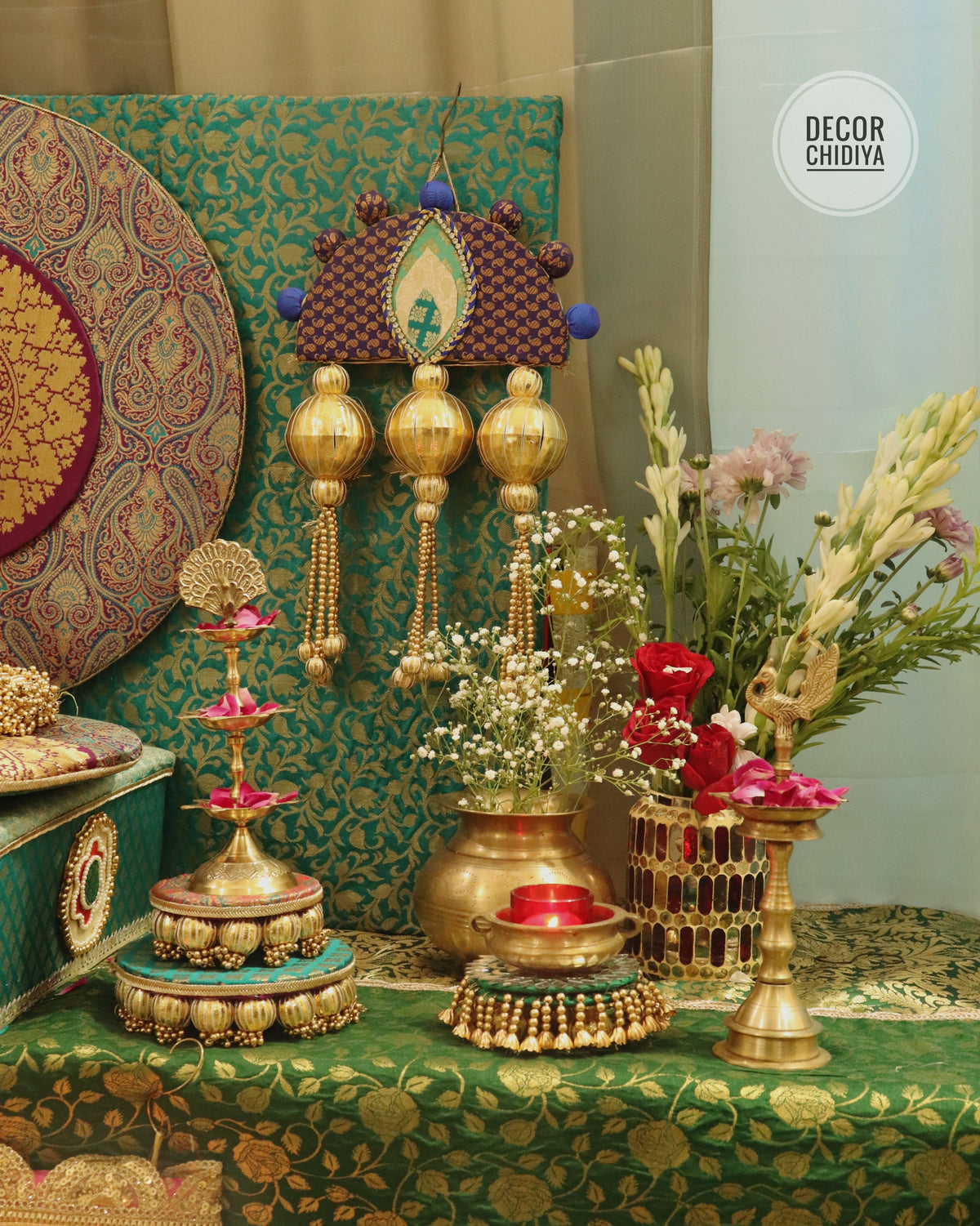 Peacock Theme Pooja Decor Set | Ganpati, Janmashtami & Festive Mandir Decoration at Home