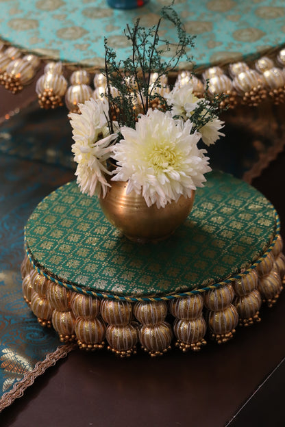 Seagreen shanti- Coffee table decor in the theme of creme color - seagreen and green placemat set