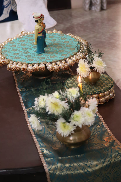 Seagreen shanti- Coffee table decor in the theme of creme color - seagreen and green placemat set