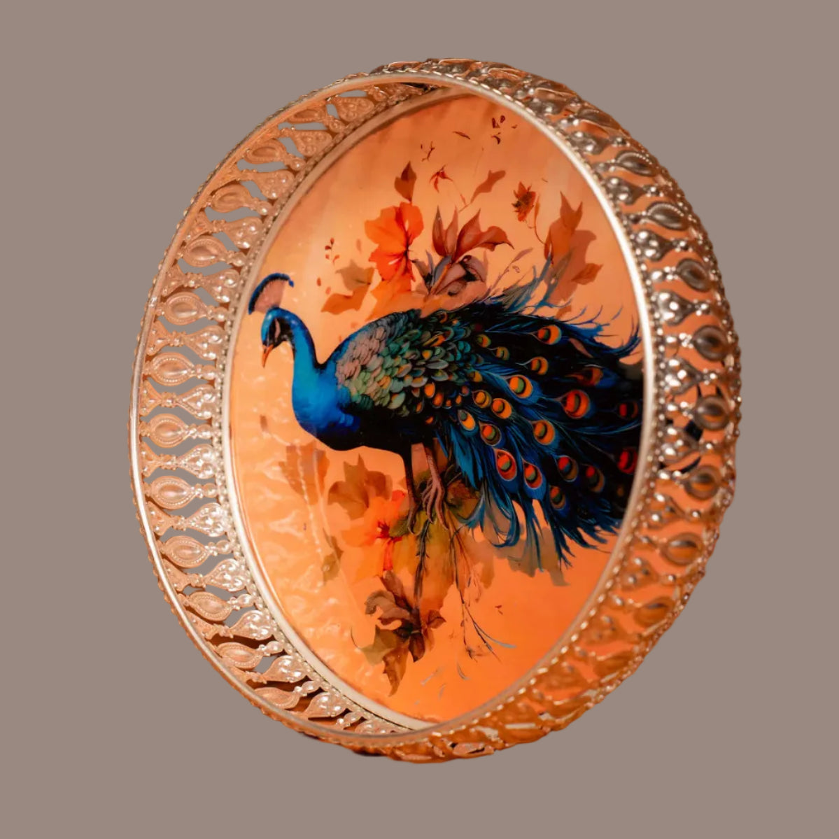 Pichwai Cow & Lotus Tray – 6 & 8 Inch - Beige and Blue