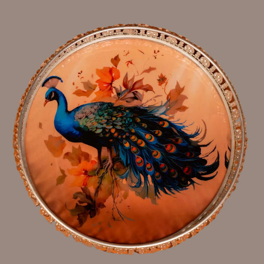 Pichwai Cow & Lotus Tray – 6 & 8 Inch - Beige and Blue
