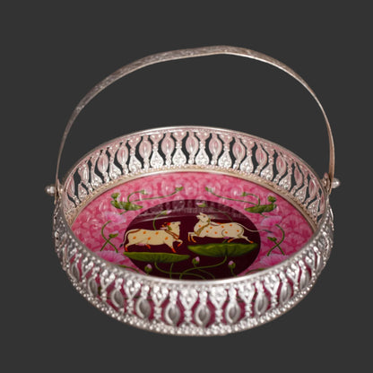 Pichwai Cow & Lotus Tray – 6 & 8 Inch - Lavender and Purple