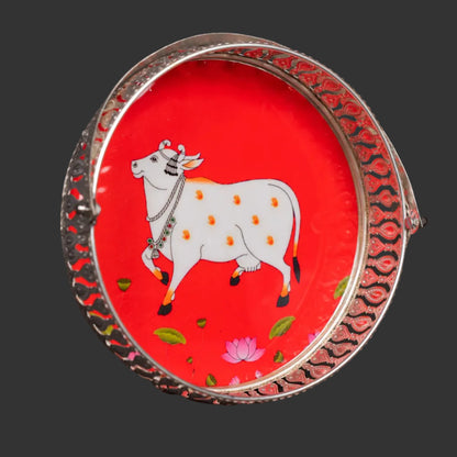 Pichwai Cow & Lotus Tray – 6 & 8 Inch - Red