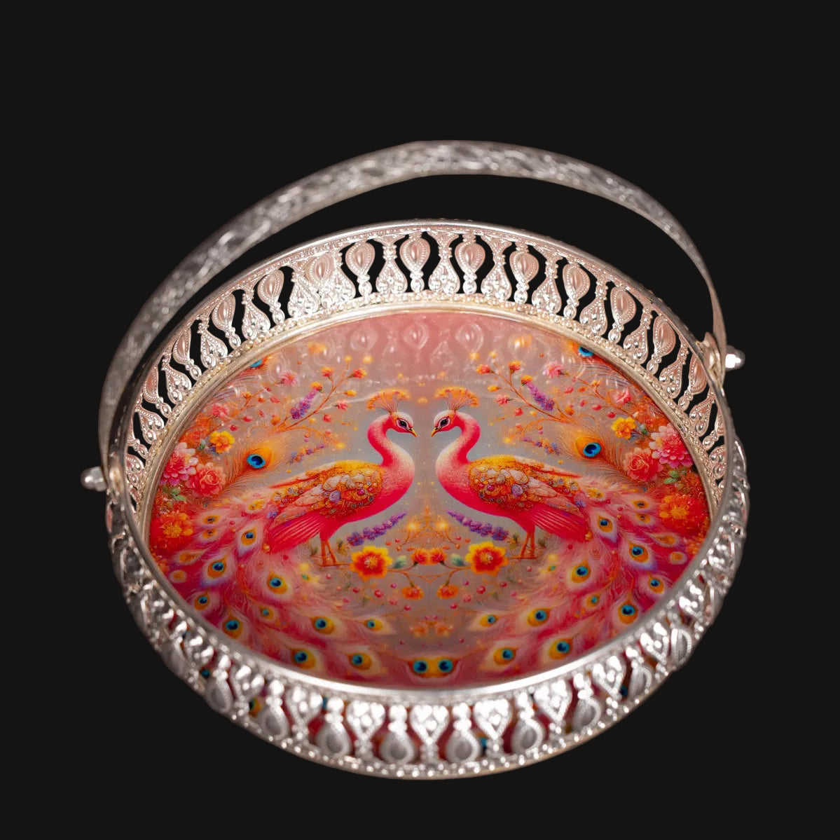 Pichwai Cow & Lotus Tray – 6 & 8 Inch - Pink
