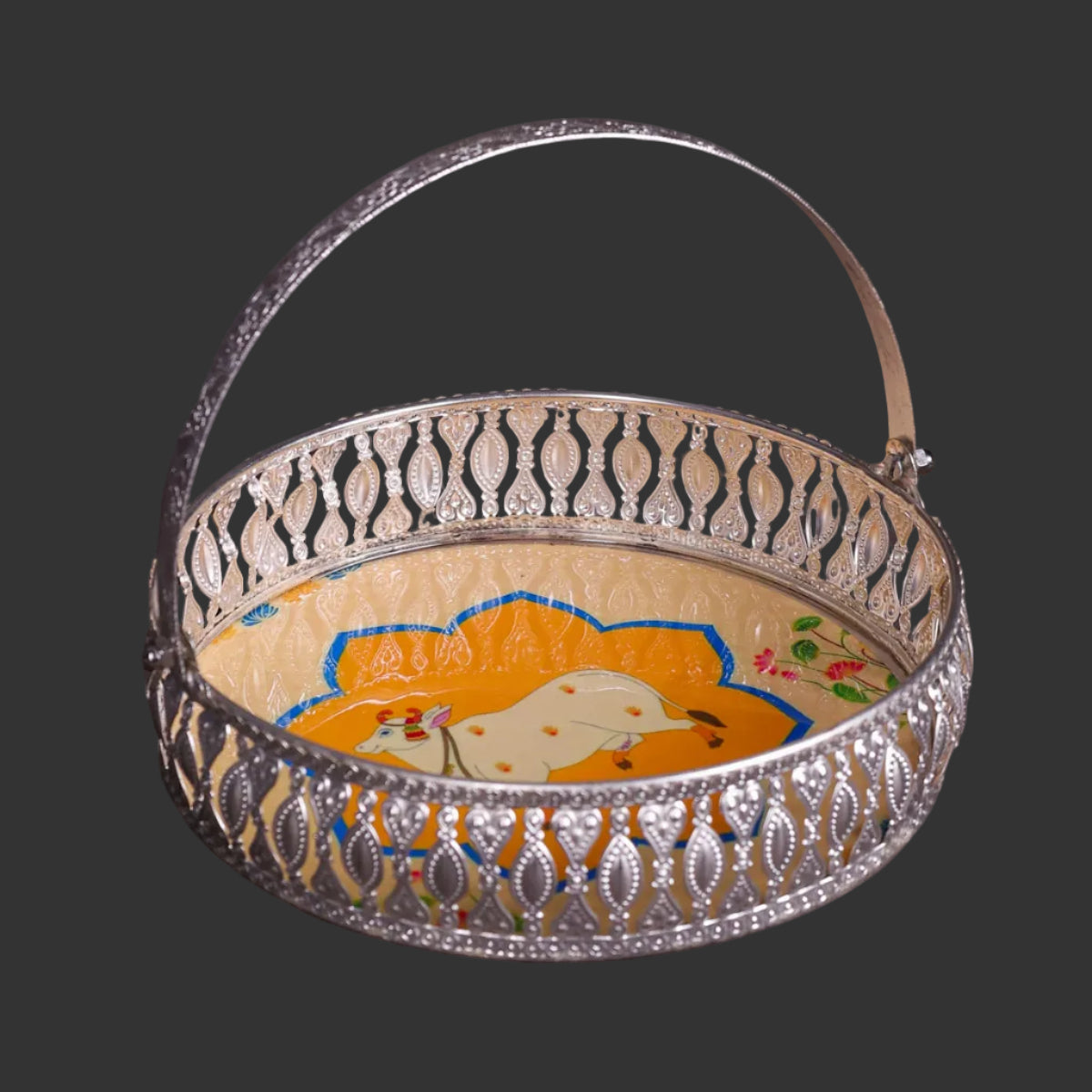 Pichwai Cow & Lotus Tray – 6 & 8 Inch - Beige and Yellow