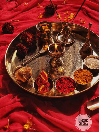 Traditional Brass Pooja Decor Setup- 8 main pcs set