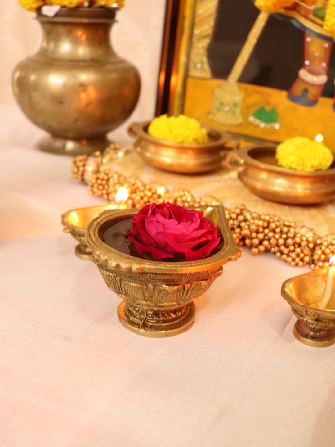 Traditional Brass Pooja Decor Set | 22 Pcs Complete Temple & Home Decor Set