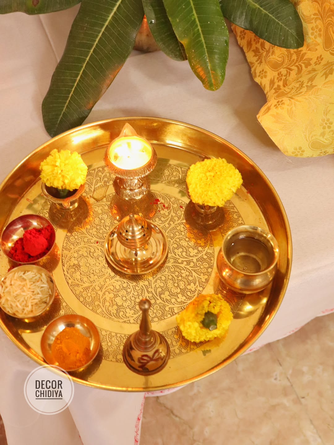 Traditional Brass Pooja Decor Setup- 8 main pcs set