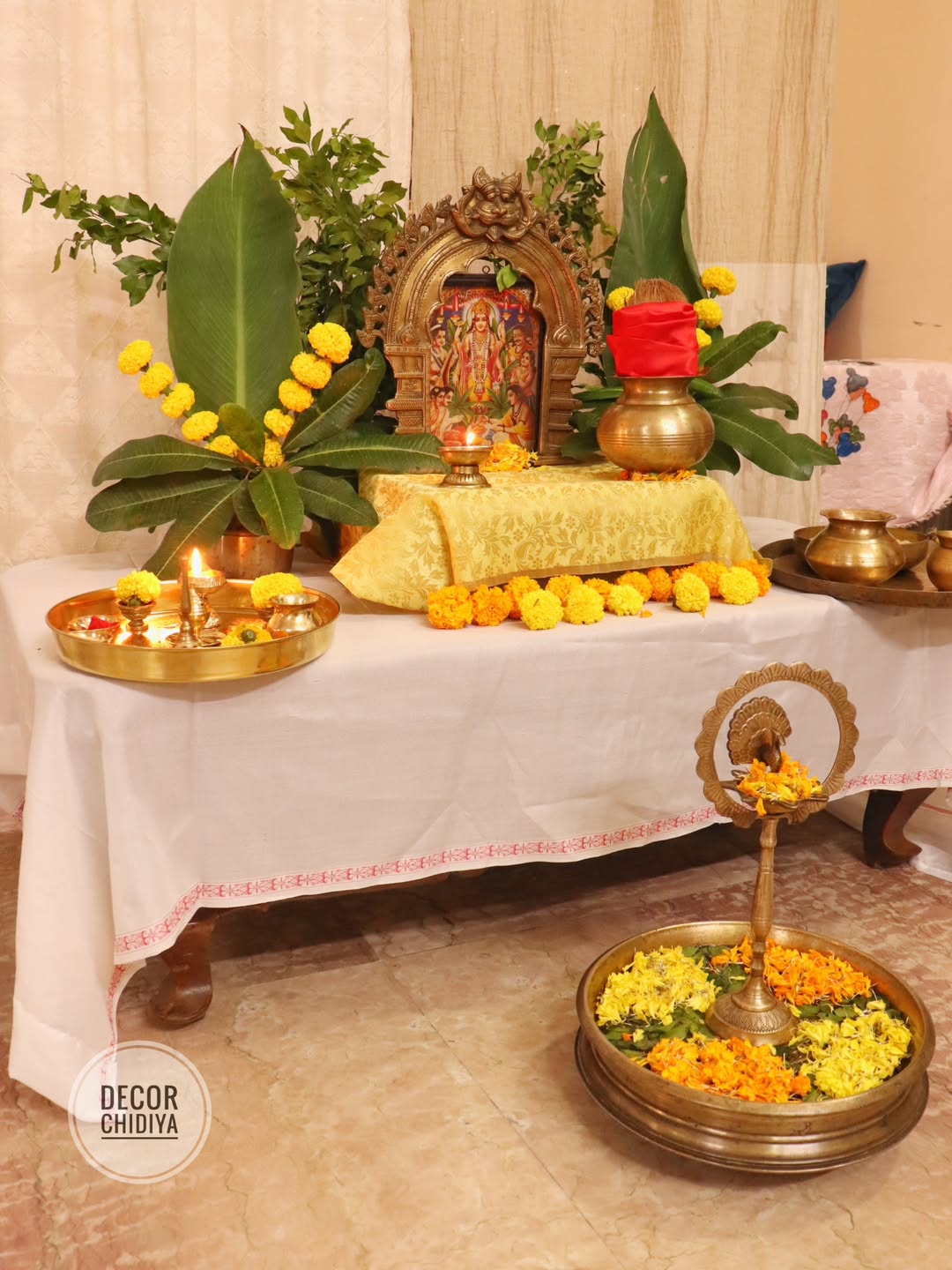 Traditional Brass Pooja Decor Setup- 8 main pcs set