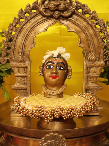 Traditional Brass Pooja Decor Set (11 Pieces) with Kirtimukh Prabhavalli & Gauri Mukh