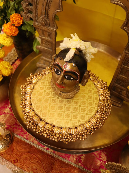 Traditional Brass Pooja Decor Set (11 Pieces) with Kirtimukh Prabhavalli & Gauri Mukh