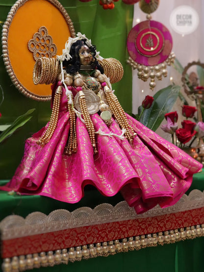 Padma - Varlakshmi Decor Set with Pooja Mandap – Traditional Pink & Green Festive Setup for Home Pooja