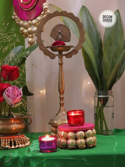 Padma - Varlakshmi Decor Set with Pooja Mandap – Traditional Pink & Green Festive Setup for Home Pooja