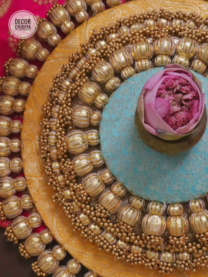 Satrang  – Yellow & firozi Coffee Table Decor | Traditional Pooja Placemats Set