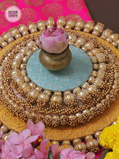 Satrang  – Yellow & firozi Coffee Table Decor | Traditional Pooja Placemats Set