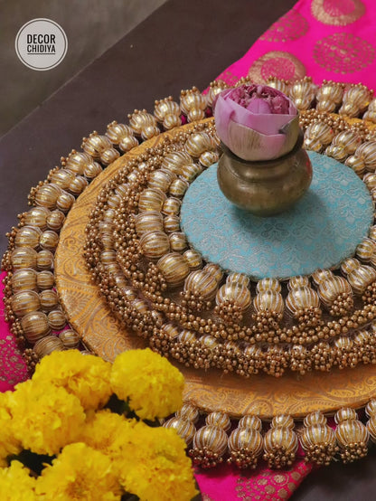 Satrang  – Yellow & firozi Coffee Table Decor | Traditional Pooja Placemats Set