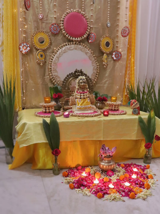 Sunehri Shringar Pooja Decor Set – Handmade Festive Decoration