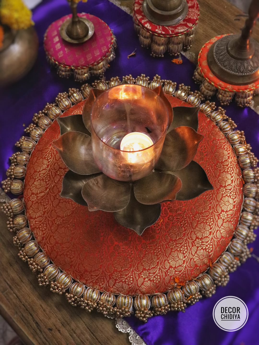 Vibrant Coffee Table Decor Set – Orange & Violet Combo | Handmade Festive & Pooja Styling