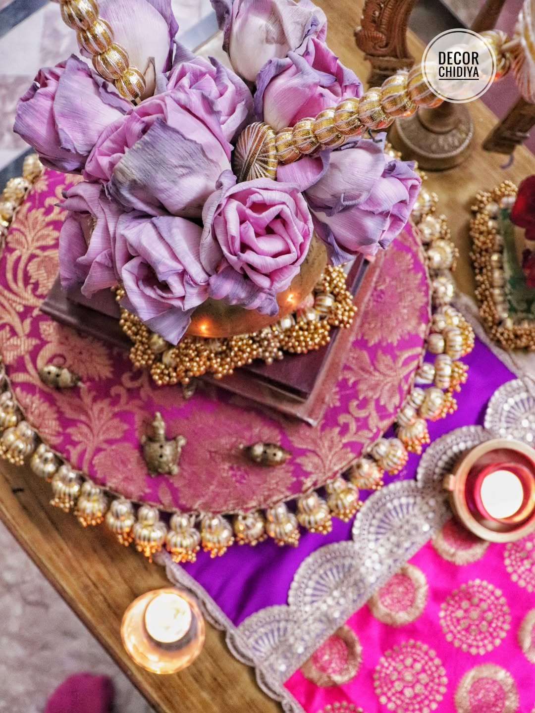 Royal Brass Kalash Urli & Pooja Table Decor Set – Traditional Indian Centerpiece