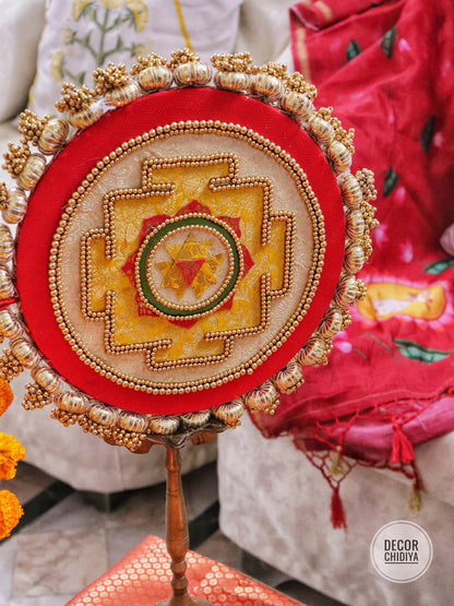 Shree Yantra Glow Brass Pooja & Festive Table Decor Set – Traditional Indian Home Styling