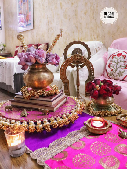 Royal Brass Kalash Urli & Pooja Table Decor Set – Traditional Indian Centerpiece