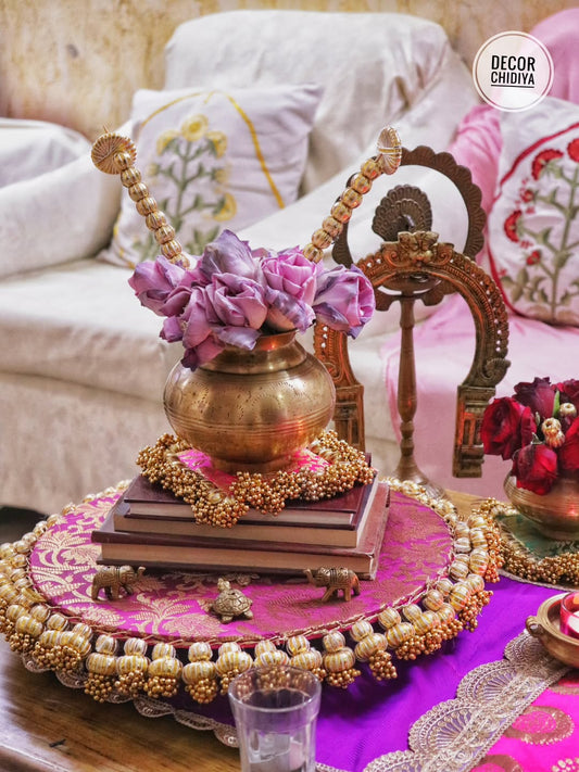 Royal Brass Kalash Urli & Pooja Table Decor Set – Traditional Indian Centerpiece