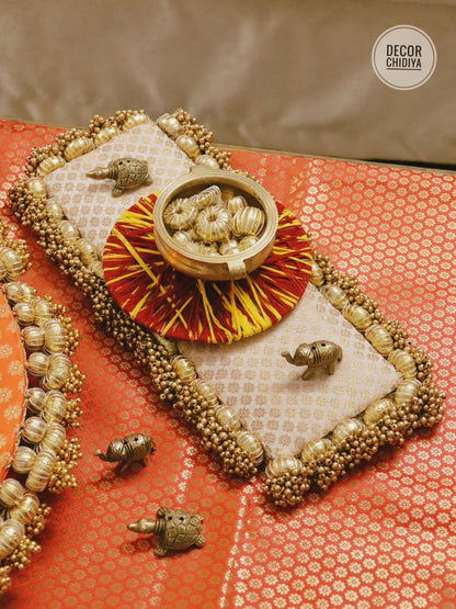 Shree Yantra Glow Brass Pooja & Festive Table Decor Set – Traditional Indian Home Styling