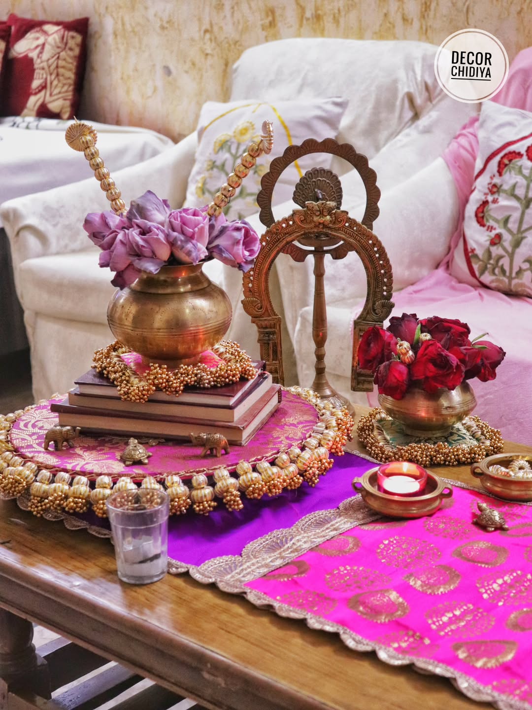 Royal Brass Kalash Urli & Pooja Table Decor Set – Traditional Indian Centerpiece