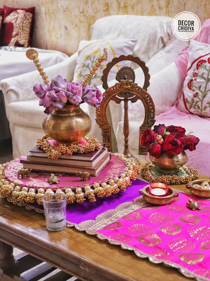 Royal Brass Kalash Urli & Pooja Table Decor Set – Traditional Indian Centerpiece