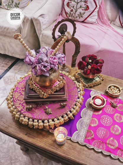 Royal Brass Kalash Urli & Pooja Table Decor Set – Traditional Indian Centerpiece
