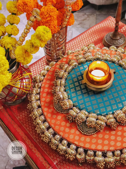 Shree Yantra Glow Brass Pooja & Festive Table Decor Set – Traditional Indian Home Styling