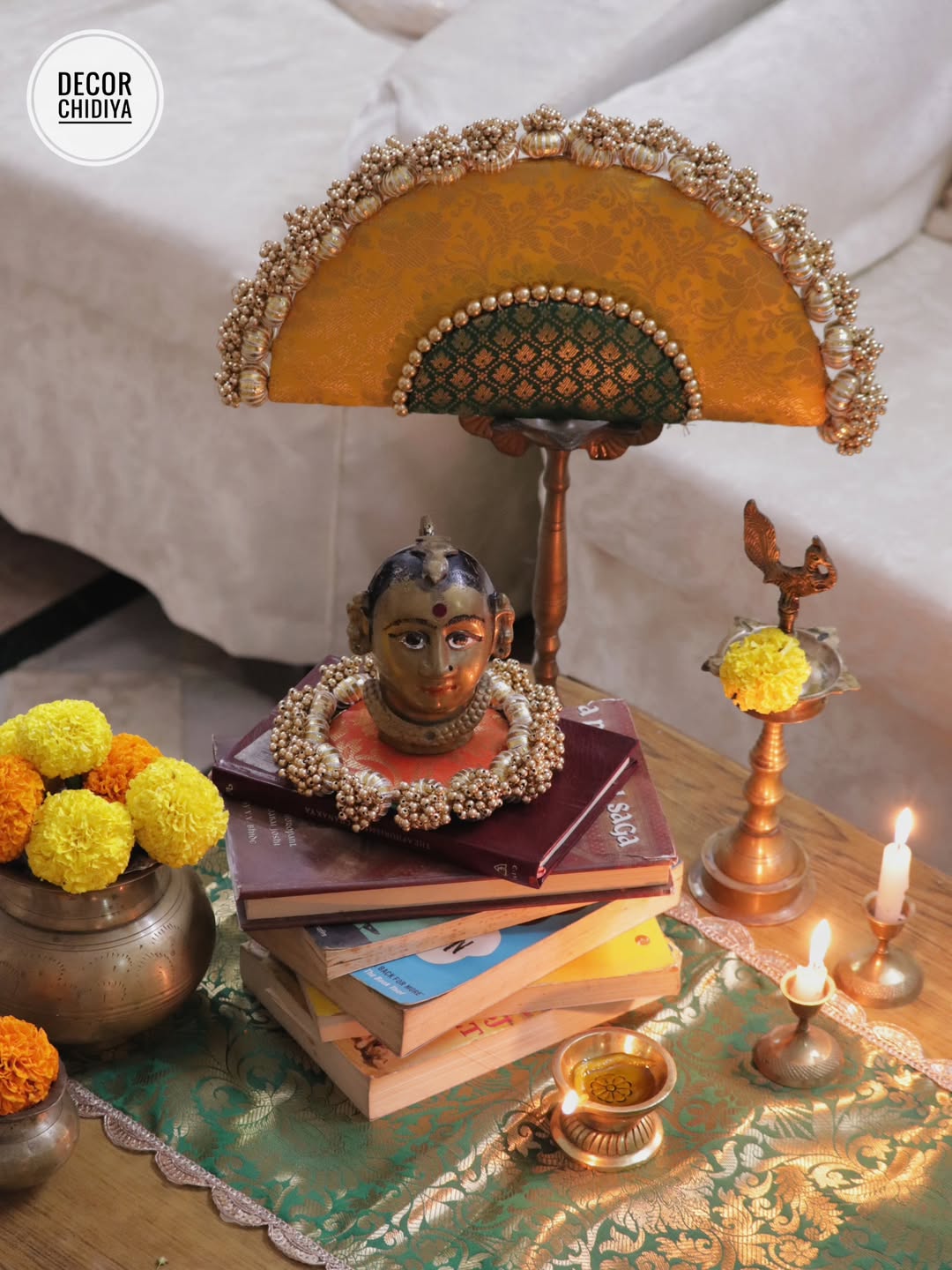 Green Gauri Mukh Coffee Table decor  – Handcrafted Indian Decor