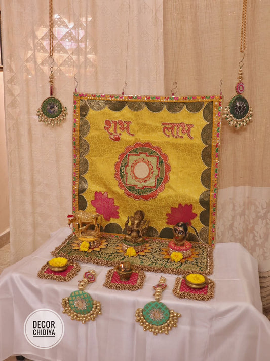 shubh labh mandir decor set  – Full Mandir Decor Set (24 pcs, Mandir not included)