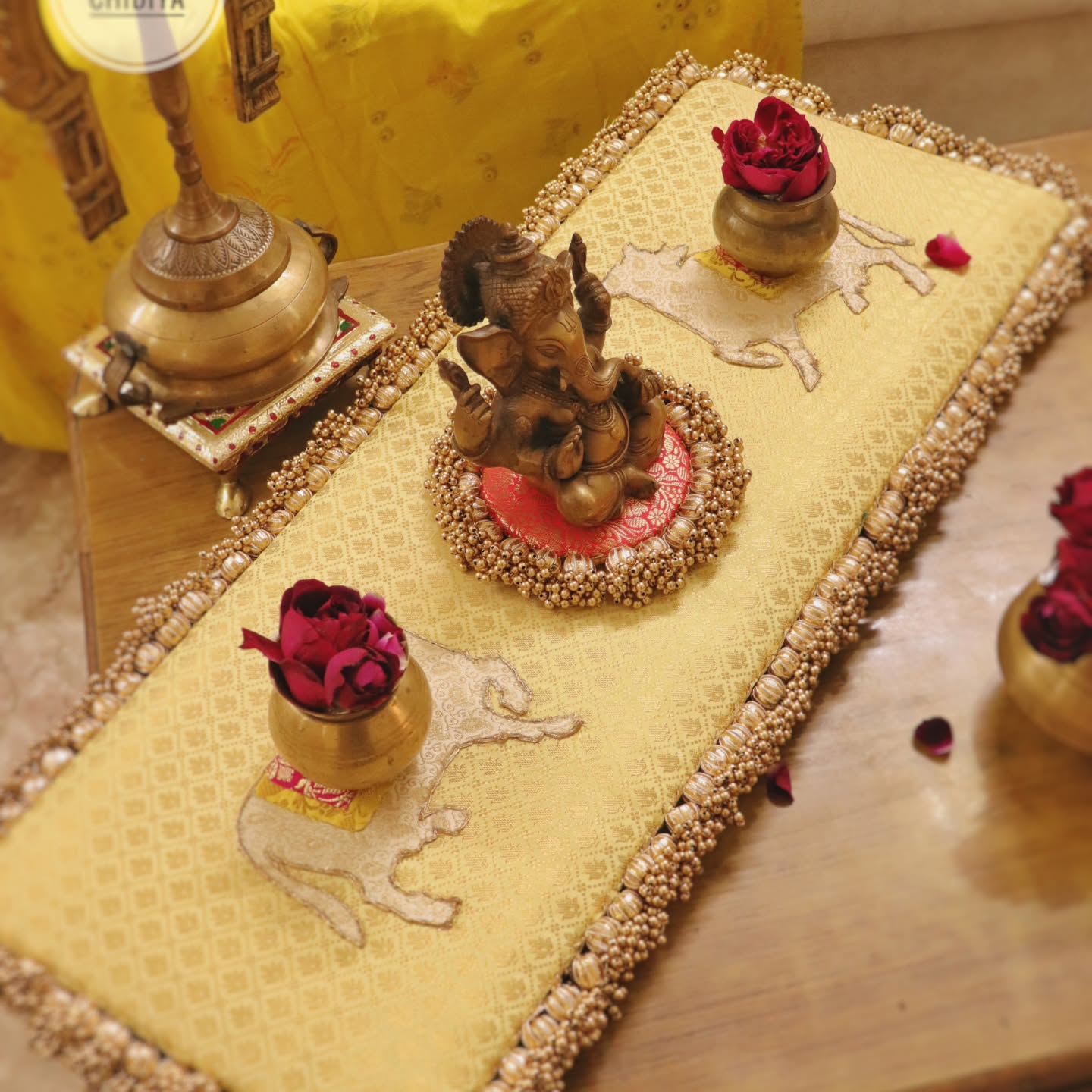 shubh labh mandir placemat rectangular  - 12 x 23 inches