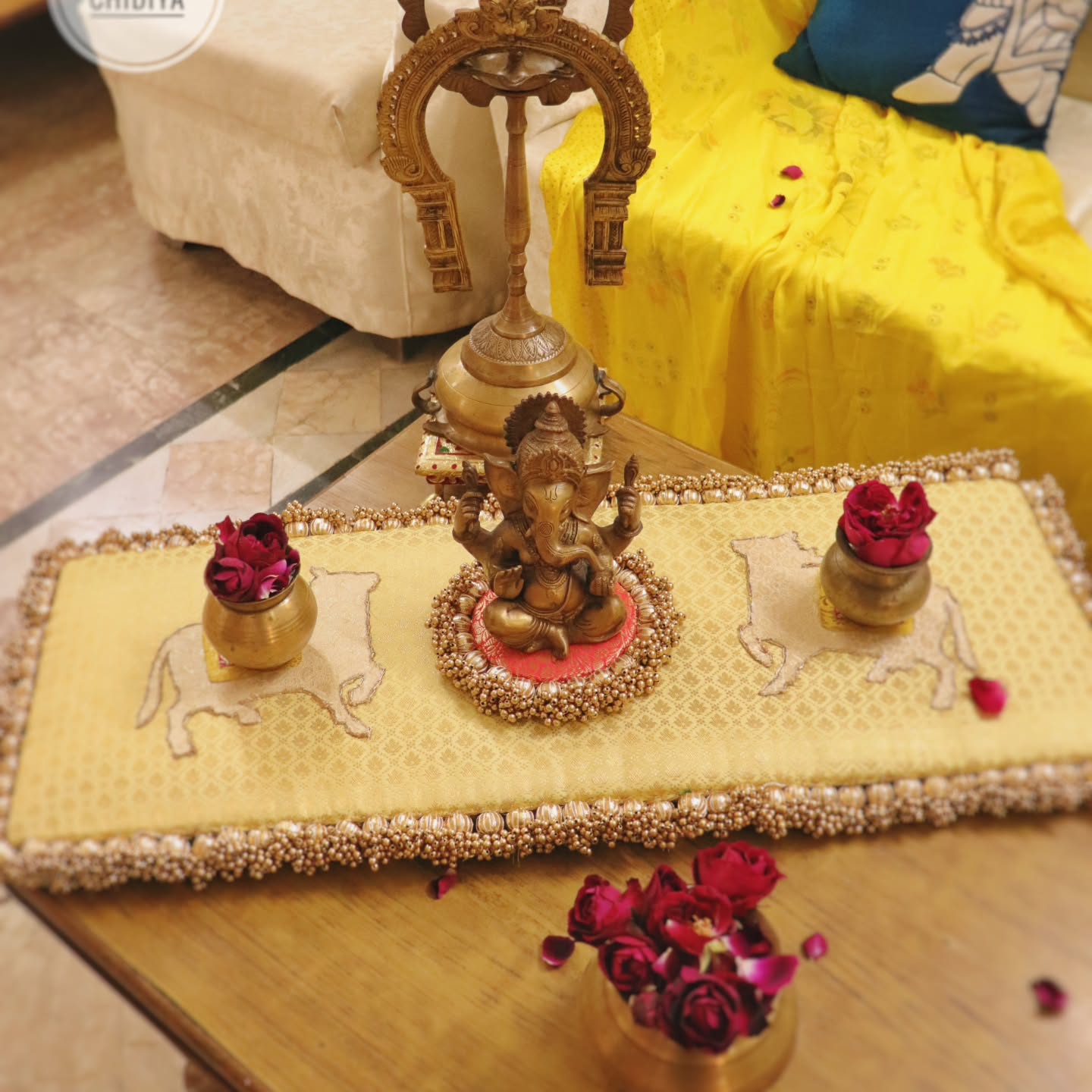 shubh labh mandir placemat rectangular  - 12 x 23 inches