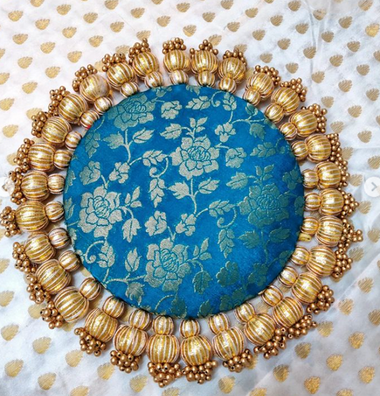 Teal - classic placemat - golden beads