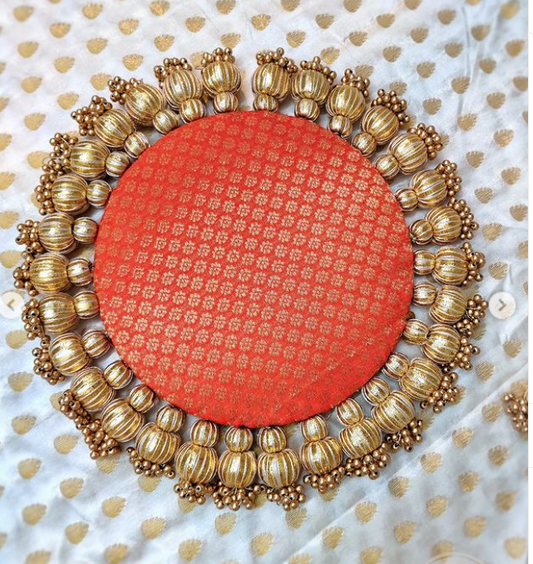 orange  - classic placemat - golden beads