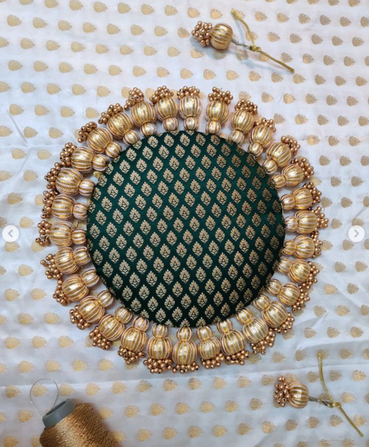 Deep Green - classic placemat - golden beads