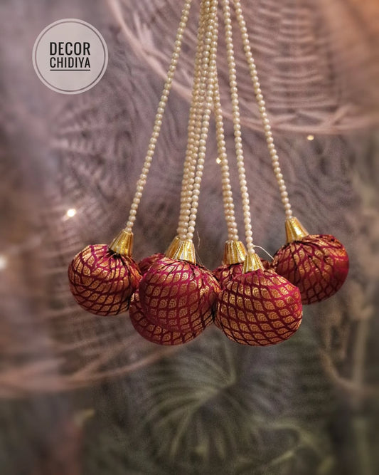 Nimbooda - Banarasi Fabric Latkan with Pearl Strings | Decorative Tassels for Wedding & Festive Decor