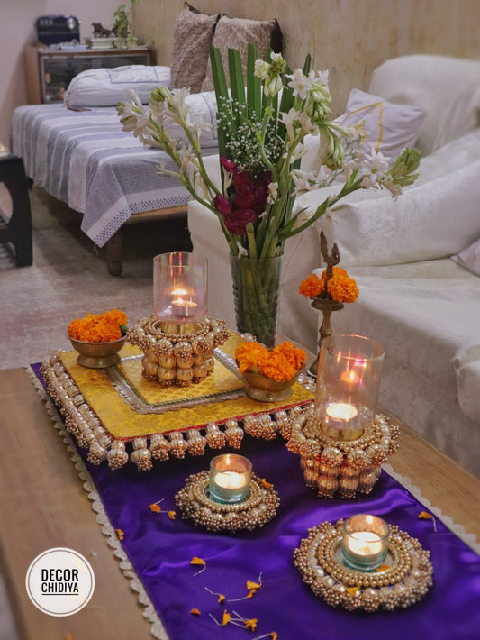 Utsav Coffee Table Decor Set – Yellow, Gold & Violet Festive Centerpiece