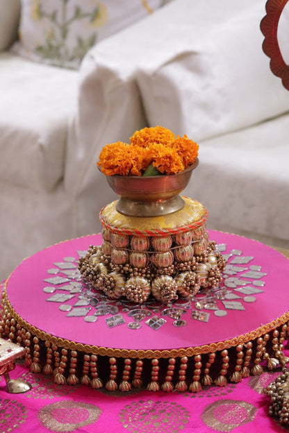 Genda Aur Roshaniyan - Festive Coffee Table Decor Set | Banarasi Pink & Gold Styling