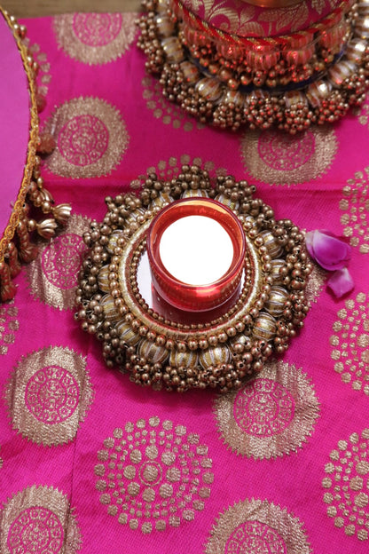 Genda Aur Roshaniyan - Festive Coffee Table Decor Set | Banarasi Pink & Gold Styling