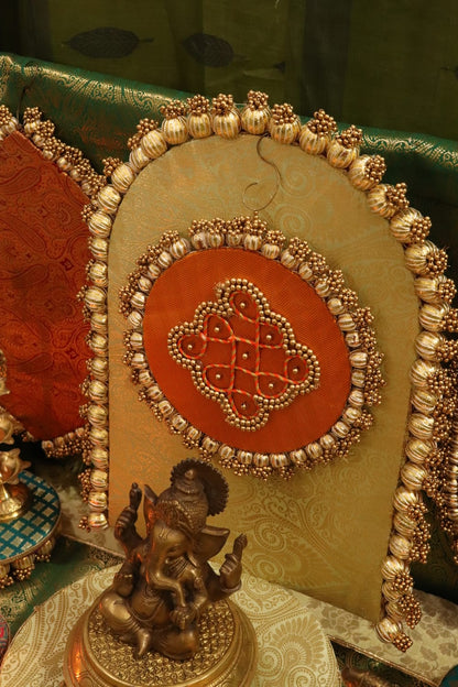 Traditional Durva Decor Set – Royal Green & Orange Pooja Decor Set ⭐ | Festive Mandir Decoration for Ganpati, Navratri & Diwali