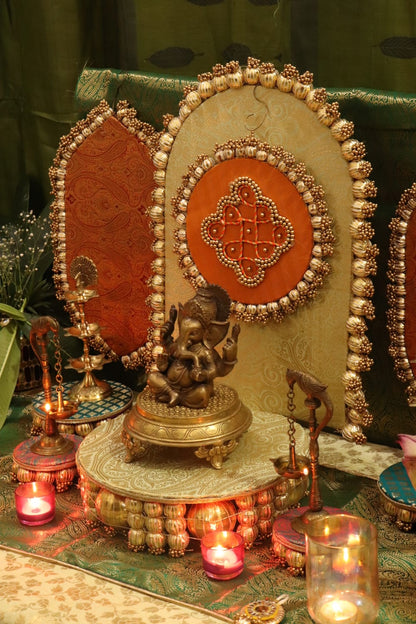 Traditional Durva Decor Set – Royal Green & Orange Pooja Decor Set ⭐ | Festive Mandir Decoration for Ganpati, Navratri & Diwali