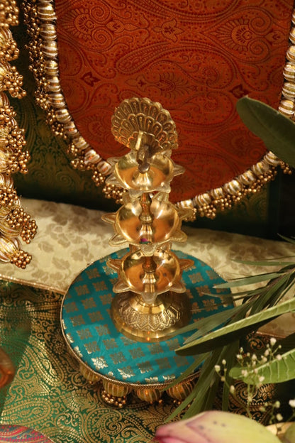 Traditional Durva Decor Set – Royal Green & Orange Pooja Decor Set ⭐ | Festive Mandir Decoration for Ganpati, Navratri & Diwali