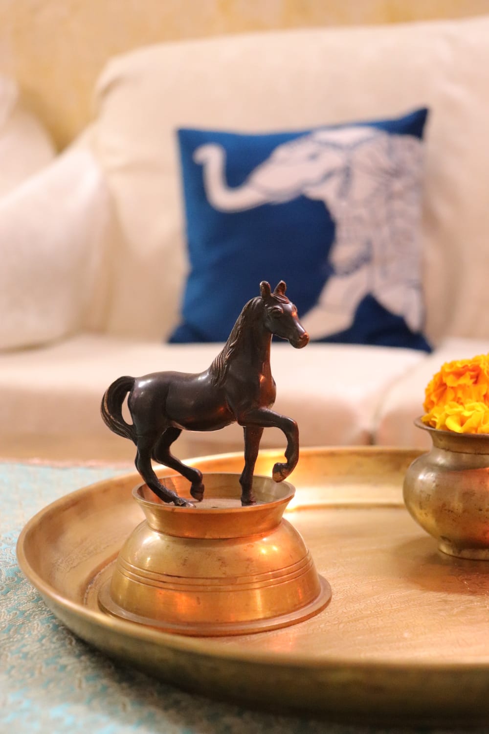Handcrafted Brass Black Polished Horse Idol – Antique Gold Finish