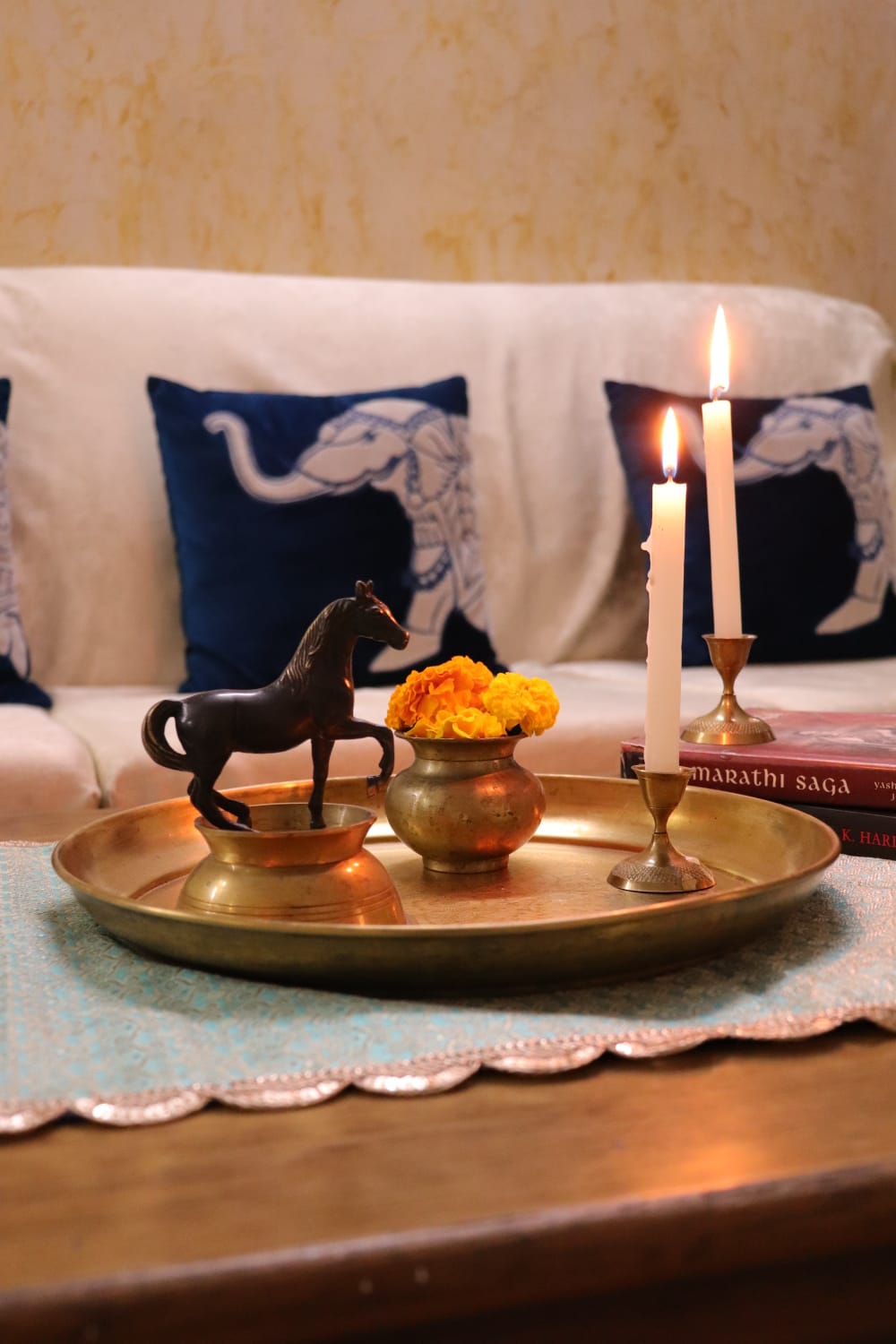 Handcrafted Brass Black Polished Horse Idol – Antique Gold Finish