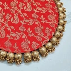 Red Single Bead Tassel Placemat - Surkh rang  - Ektara Placemat